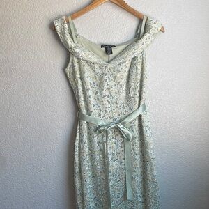 Mint Green Dress with Gold floral design and silver sequins